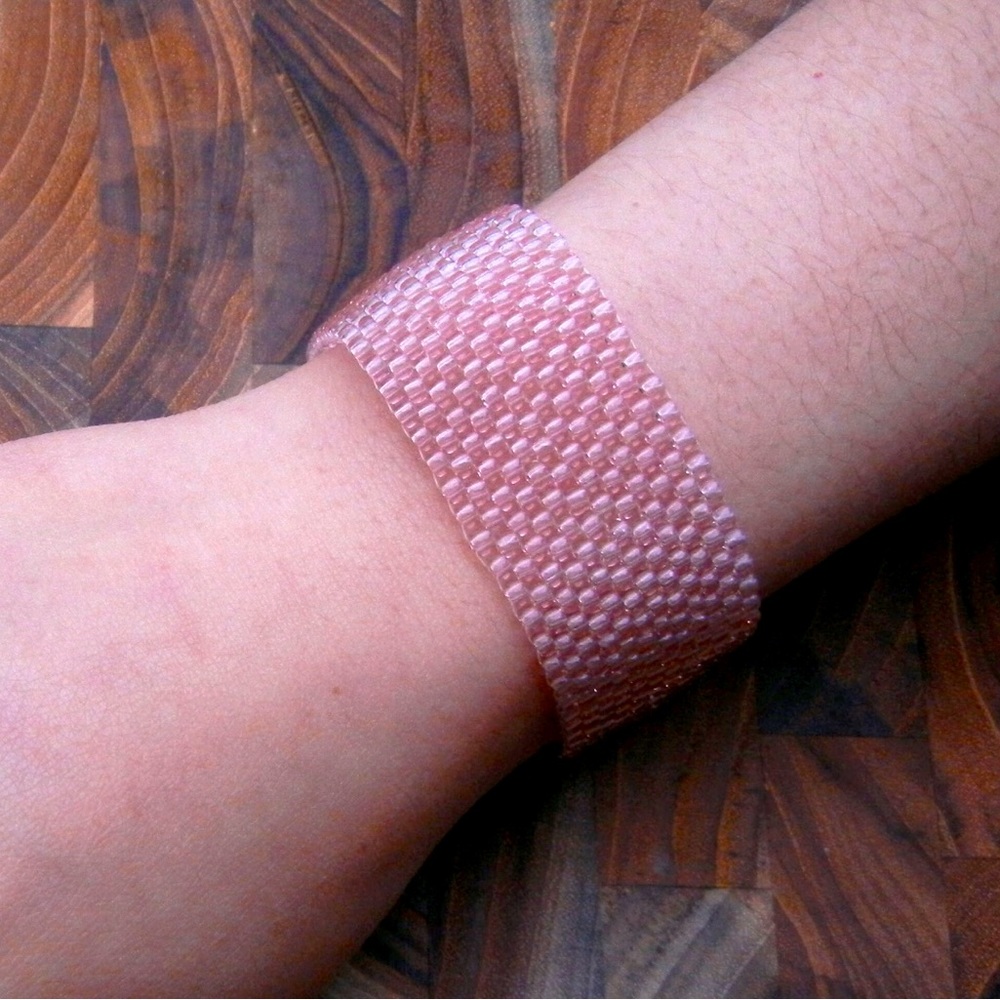 Blush Pink Rose Seed Bead Cuff Bracelet Stackable Layering Handmade Custom Size